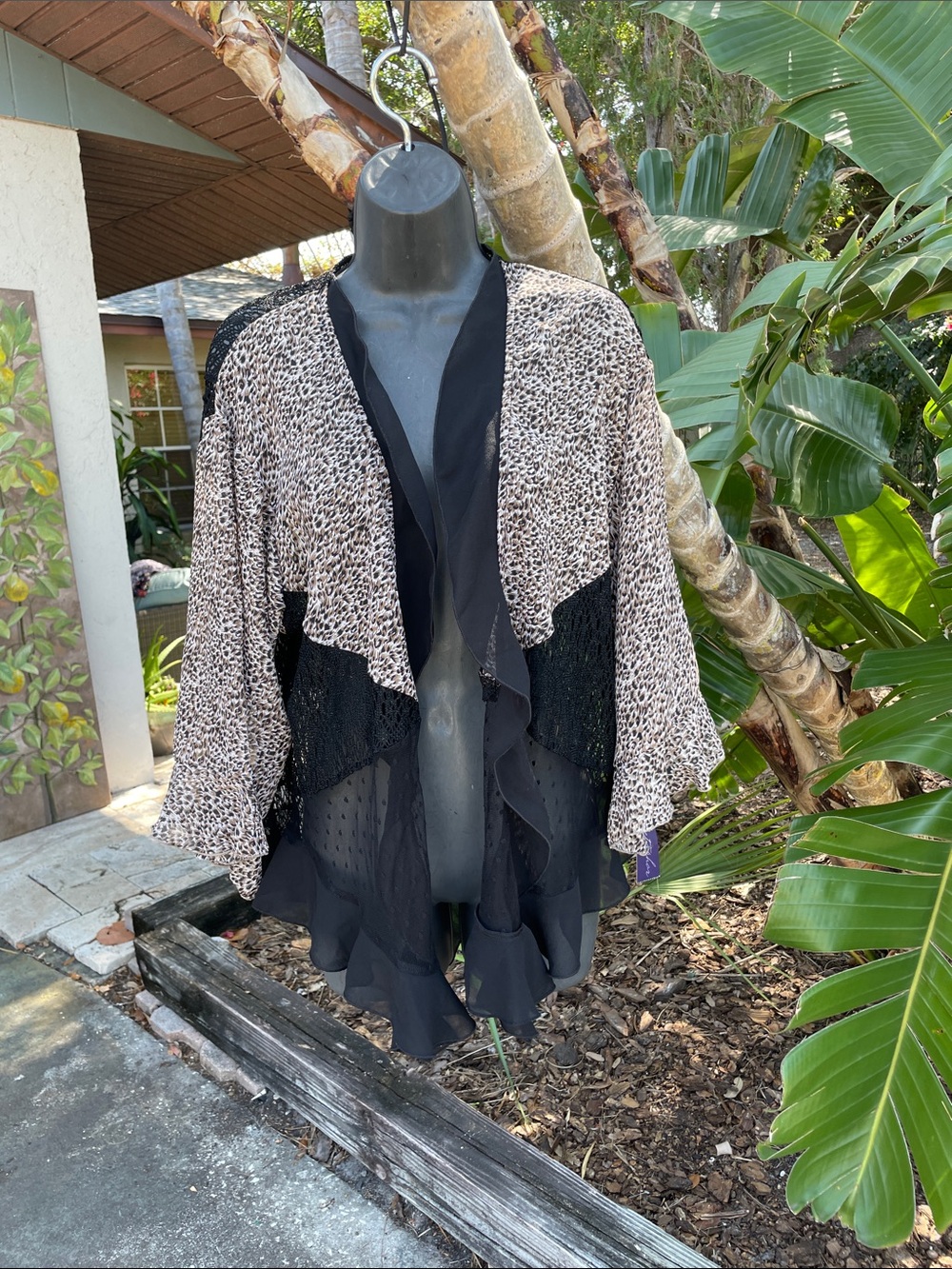 Spencer Alexis style, leopard, print, and lace and polkadot patchwork jacket